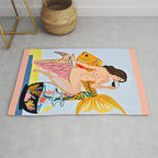 Fishy Shananigans, Eclectic Nude Woman Fish Wine Illustration, Quirky Whimsical Drinking Alcohol, Modern Bohemian Binging Weekend Painting Rug Gallery Image 1