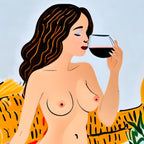 Fishy Shananigans, Eclectic Nude Woman Fish Wine Illustration, Quirky Whimsical Drinking Alcohol, Modern Bohemian Binging Weekend Painting Coffee Mug Gallery Image 2