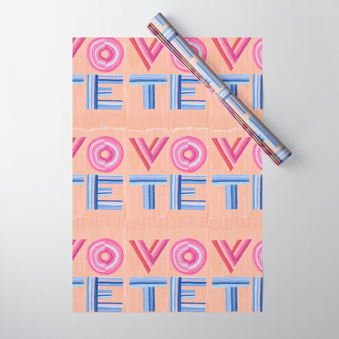 Vote Hand Lettering on Peach Watercolor Background Wrapping Paper Gallery Image 1