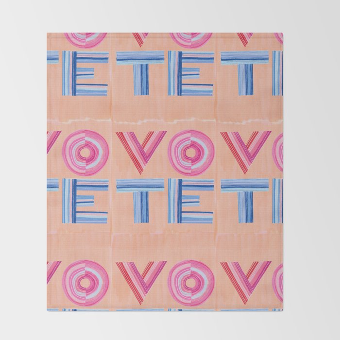 Vote Hand Lettering on Peach Watercolor Background Throw Blanket Gallery Image 2