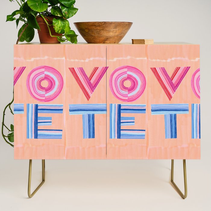 Vote Hand Lettering on Peach Watercolor Background Credenza Gallery Image 1