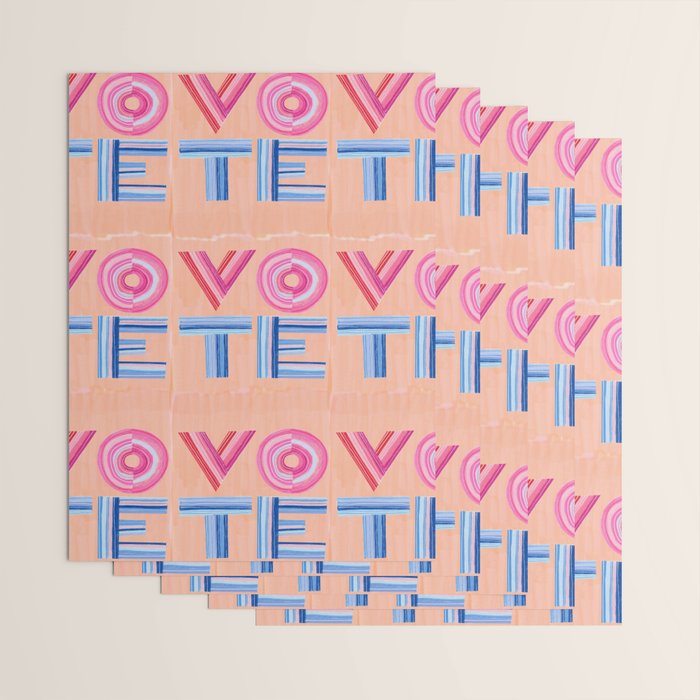 Vote Hand Lettering on Peach Watercolor Background Wrapping Paper Gallery Image 3