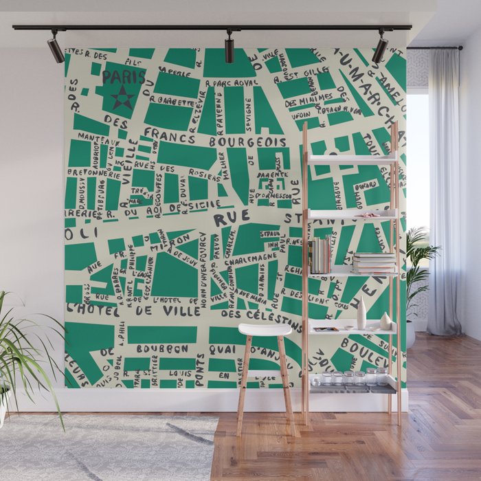 PARIS MAP GREEN Wall Mural Gallery Image 1