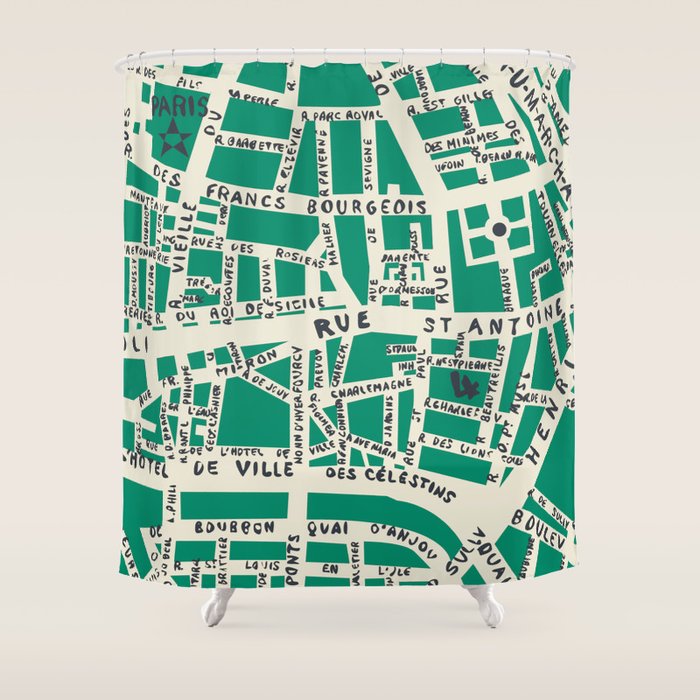 PARIS MAP GREEN Shower Curtain Gallery Image 1