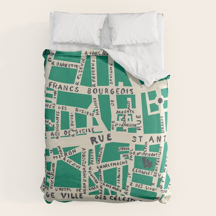 PARIS MAP GREEN Duvet Cover Gallery Image 1