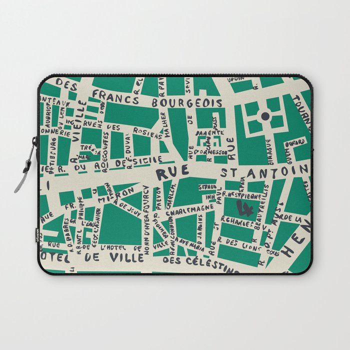 PARIS MAP GREEN Laptop Sleeve Gallery Image 1