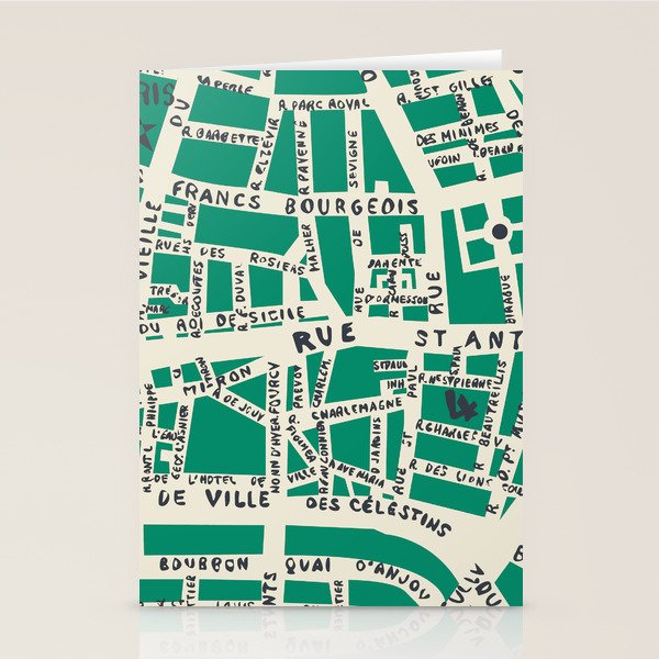 PARIS MAP GREEN Stationery Card Gallery Image 1