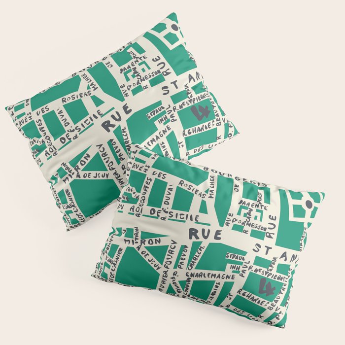 PARIS MAP GREEN Pillow Sham Gallery Image 3