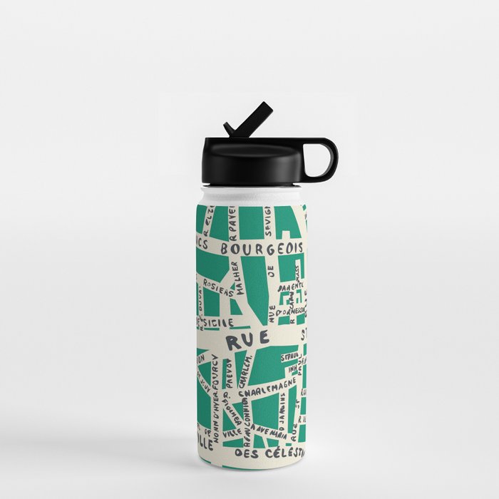 PARIS MAP GREEN Water Bottle Gallery Image 1
