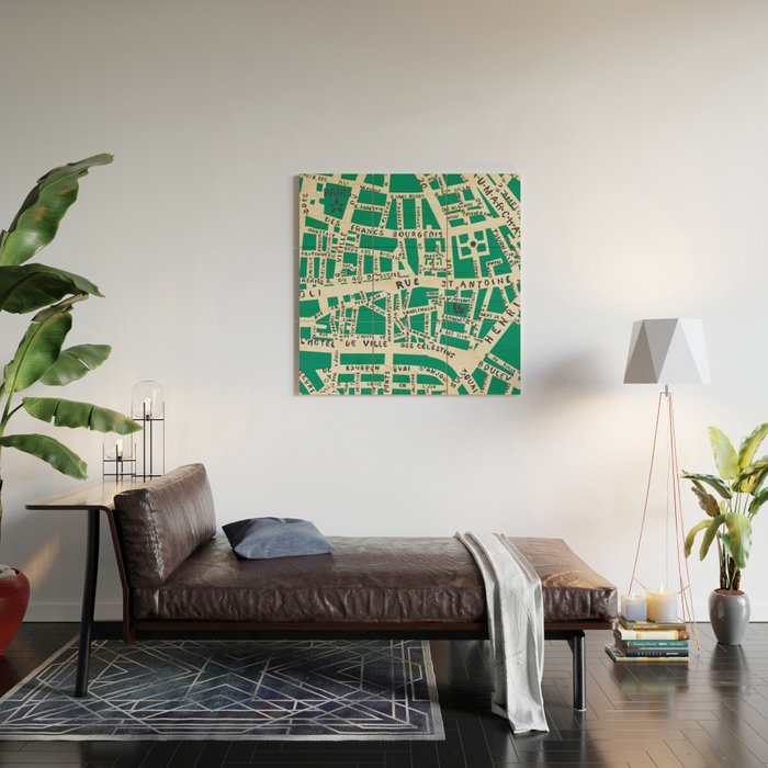PARIS MAP GREEN Wood Wall Art Gallery Image 2