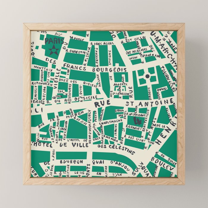 PARIS MAP GREEN Mini Art Print Gallery Image 1