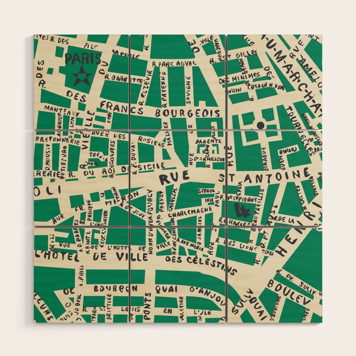 PARIS MAP GREEN Wood Wall Art Gallery Image 1