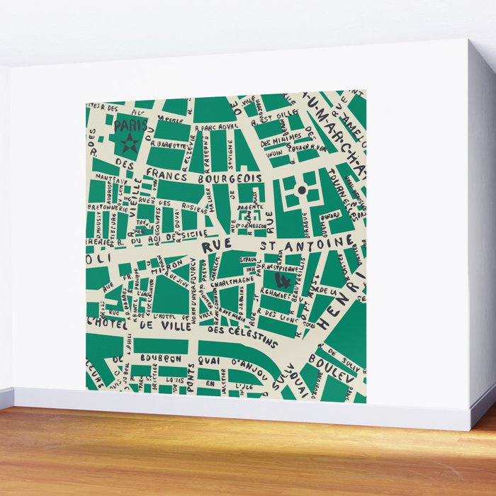 PARIS MAP GREEN Wall Mural Gallery Image 2