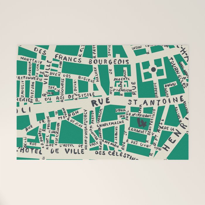 PARIS MAP GREEN Welcome Mat Gallery Image 1