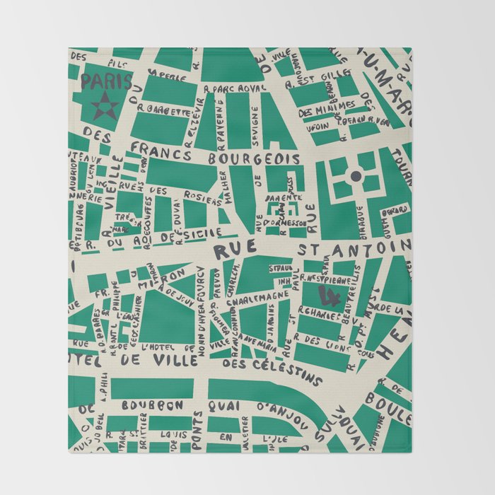 PARIS MAP GREEN Throw Blanket Gallery Image 2