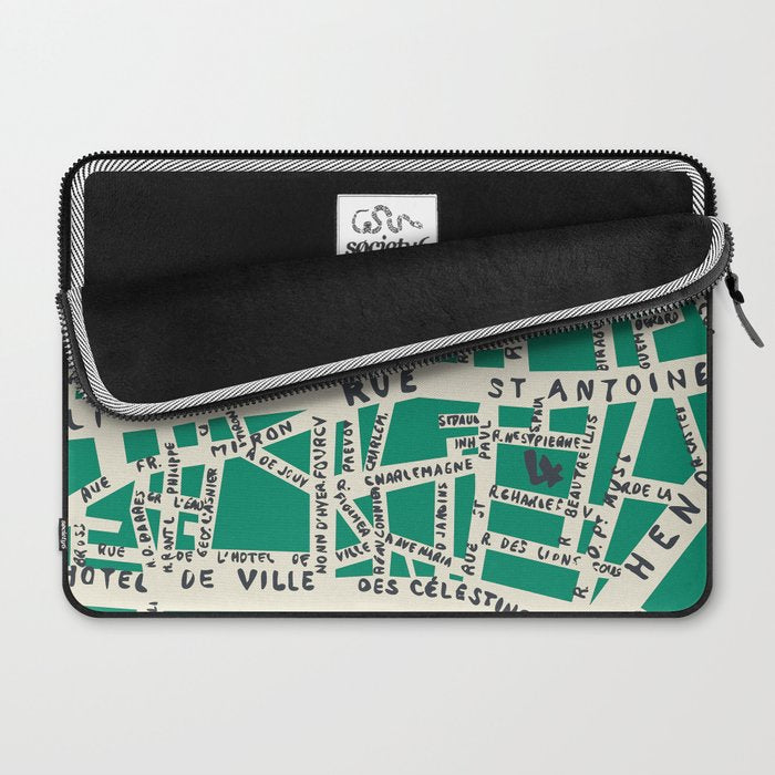 PARIS MAP GREEN Laptop Sleeve Gallery Image 2