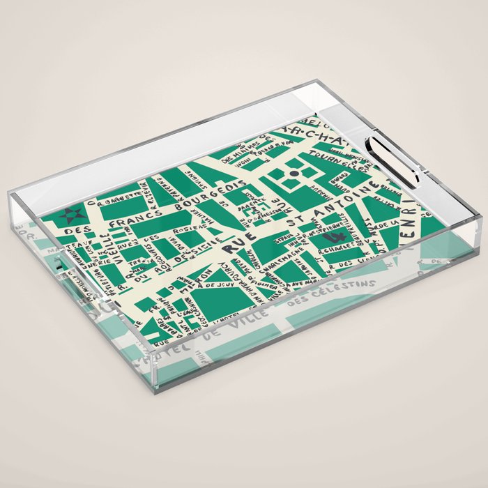PARIS MAP GREEN Acrylic Tray Gallery Image 1