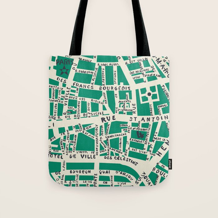 PARIS MAP GREEN Tote Bag Gallery Image 1