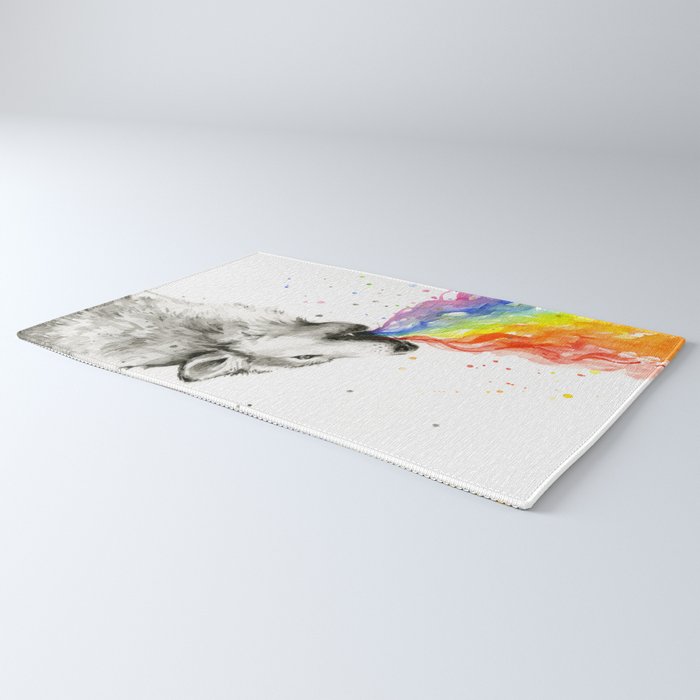 Wolf Howling Rainbow Watercolor Rug Gallery Image 3