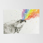 Wolf Howling Rainbow Watercolor Rug Gallery Image 2