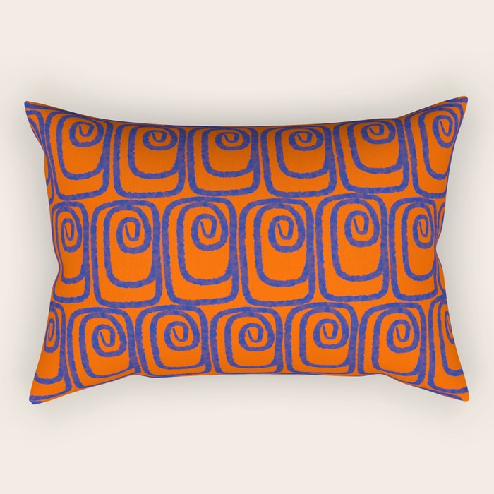 Mid Century Modern Twist Pattern in Orange and Bright Blue Rectangular Pillow Gallery Image 2