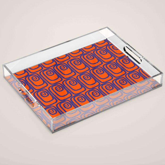 Mid Century Modern Twist Pattern in Orange and Bright Blue Acrylic Tray Gallery Image 1