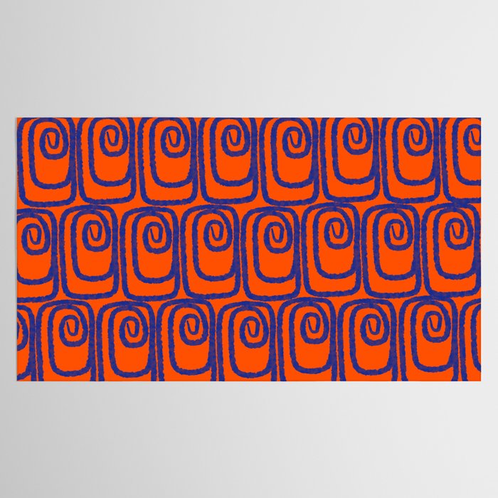 Mid Century Modern Twist Pattern in Orange and Bright Blue Tablecloth Gallery Image 2