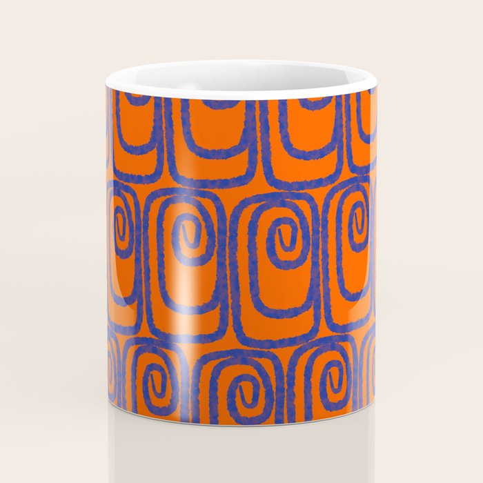 Mid Century Modern Twist Pattern in Orange and Bright Blue Coffee Mug Gallery Image 4