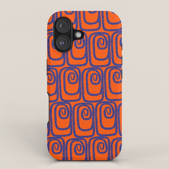 Mid Century Modern Twist Pattern in Orange and Bright Blue iPhone Case Gallery Image 1