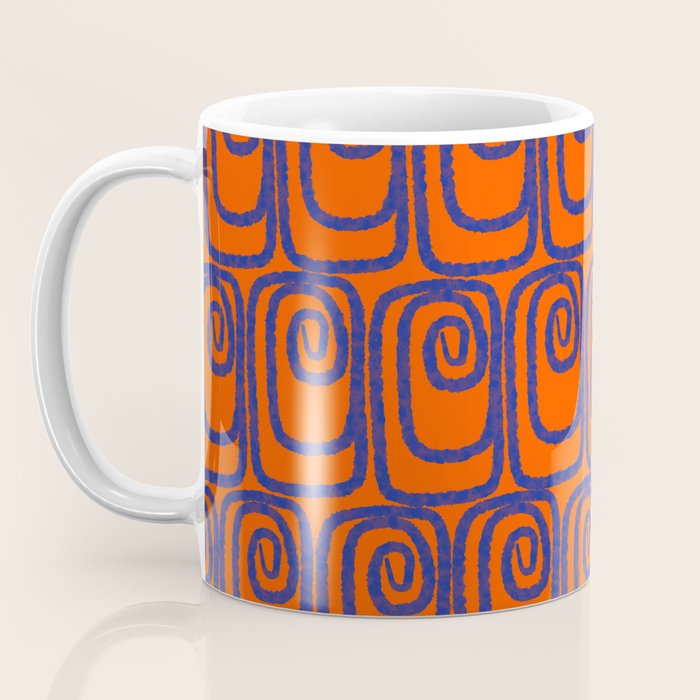 Mid Century Modern Twist Pattern in Orange and Bright Blue Coffee Mug Gallery Image 3