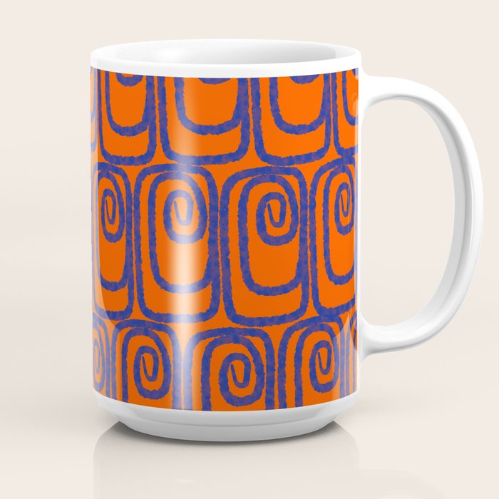 Mid Century Modern Twist Pattern in Orange and Bright Blue Coffee Mug Gallery Image 2