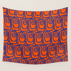 Mid Century Modern Twist Pattern in Orange and Bright Blue Wall Tapestry Gallery Image 4