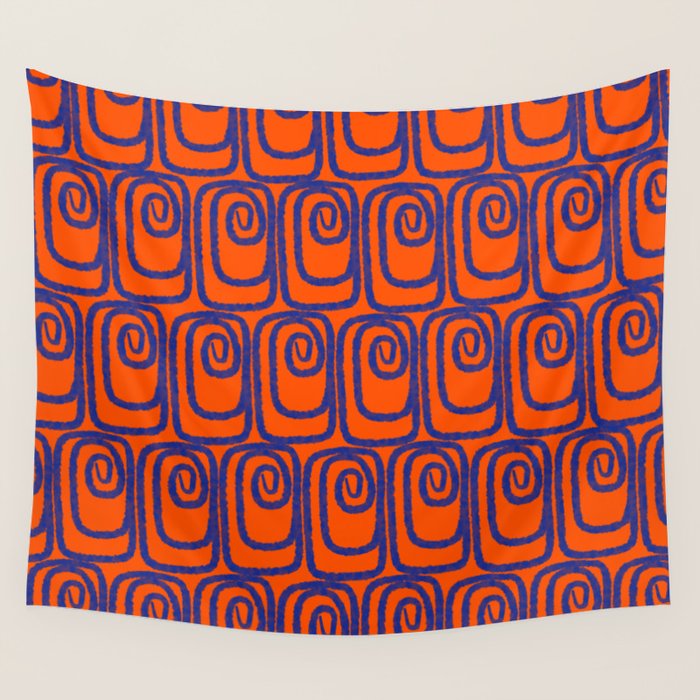 Mid Century Modern Twist Pattern in Orange and Bright Blue Wall Tapestry Gallery Image 4