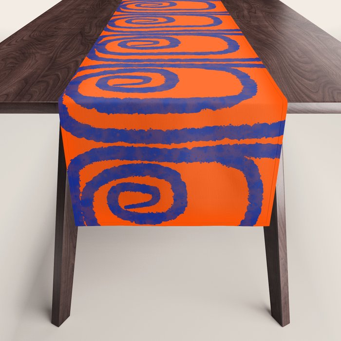 Mid Century Modern Twist Pattern in Orange and Bright Blue Table Runner Gallery Image 1