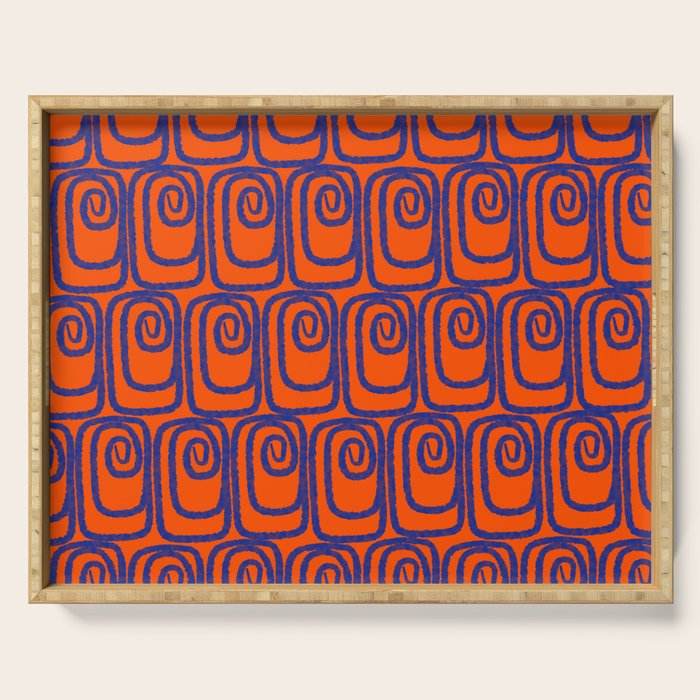Mid Century Modern Twist Pattern in Orange and Bright Blue Serving Tray Gallery Image 1