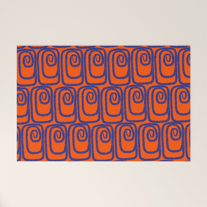 Mid Century Modern Twist Pattern in Orange and Bright Blue Welcome Mat Gallery Image 1