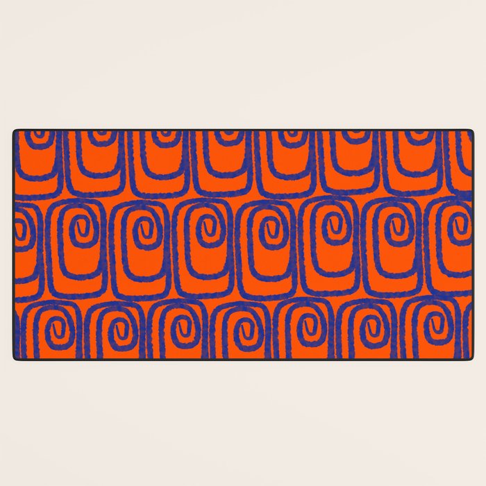 Mid Century Modern Twist Pattern in Orange and Bright Blue Desk Mat Gallery Image 3