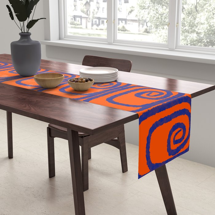 Mid Century Modern Twist Pattern in Orange and Bright Blue Table Runner Gallery Image 2