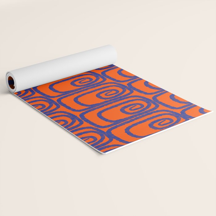 Mid Century Modern Twist Pattern in Orange and Bright Blue Yoga Mat Gallery Image 2