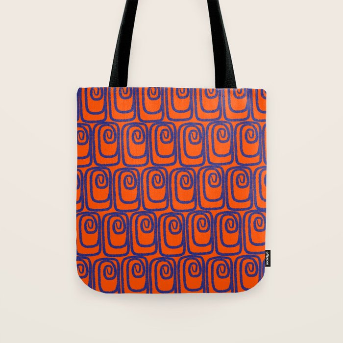 Mid Century Modern Twist Pattern in Orange and Bright Blue Tote Bag Gallery Image 1