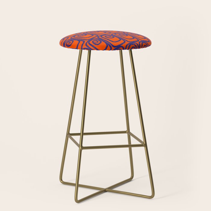 Mid Century Modern Twist Pattern in Orange and Bright Blue Stool Gallery Image 2
