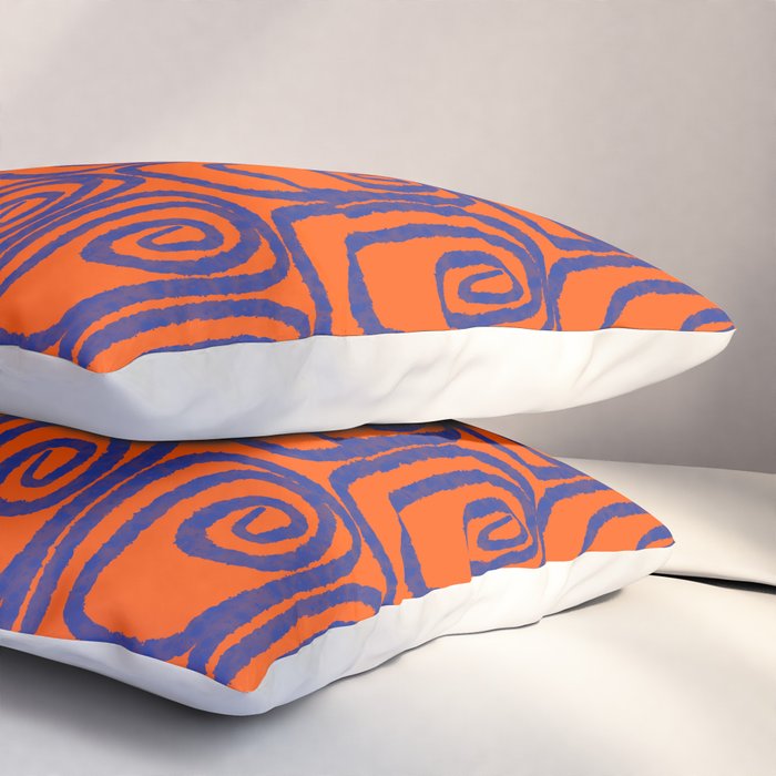 Mid Century Modern Twist Pattern in Orange and Bright Blue Pillow Sham Gallery Image 3