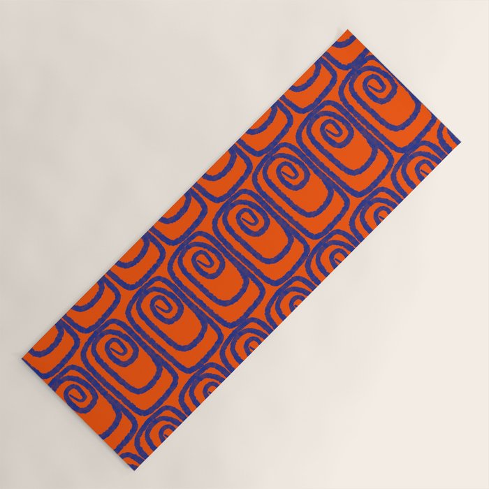 Mid Century Modern Twist Pattern in Orange and Bright Blue Yoga Mat Gallery Image 1