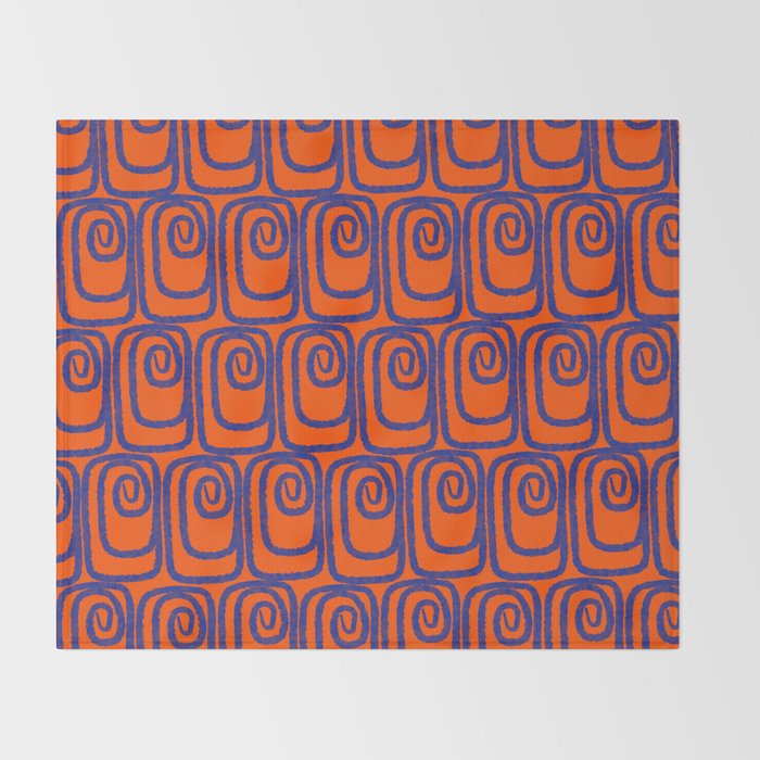 Mid Century Modern Twist Pattern in Orange and Bright Blue Throw Blanket Gallery Image 2