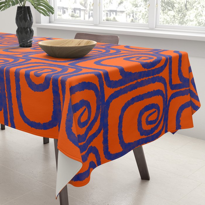Mid Century Modern Twist Pattern in Orange and Bright Blue Tablecloth Gallery Image 3