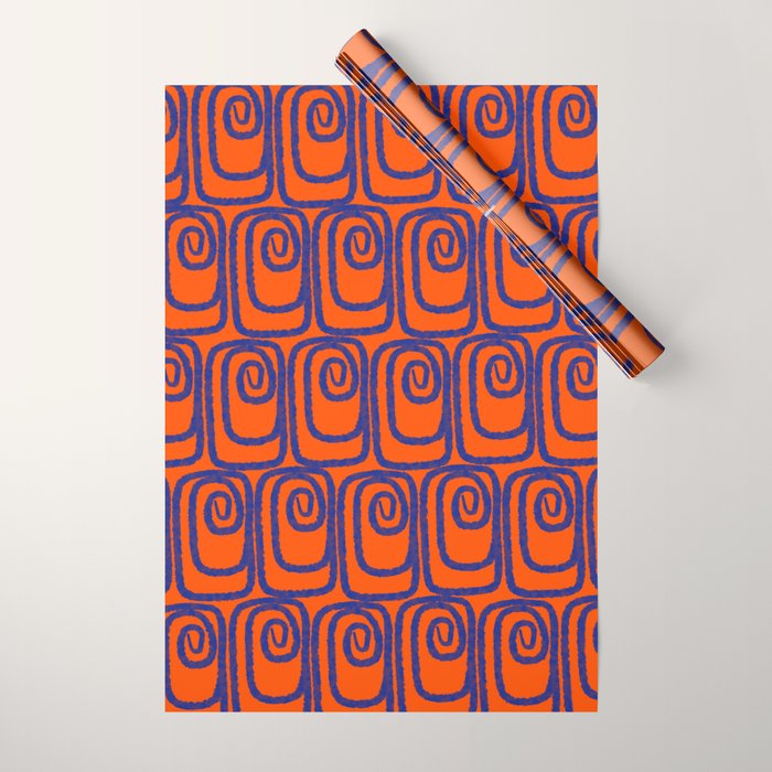 Mid Century Modern Twist Pattern in Orange and Bright Blue Wrapping Paper Gallery Image 1