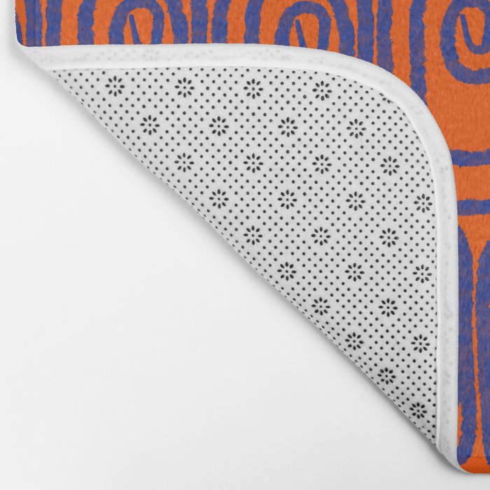 Mid Century Modern Twist Pattern in Orange and Bright Blue Bath Mat Gallery Image 2