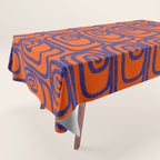 Mid Century Modern Twist Pattern in Orange and Bright Blue Tablecloth Gallery Image 1