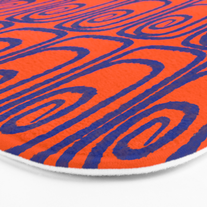 Mid Century Modern Twist Pattern in Orange and Bright Blue Bath Mat Gallery Image 3