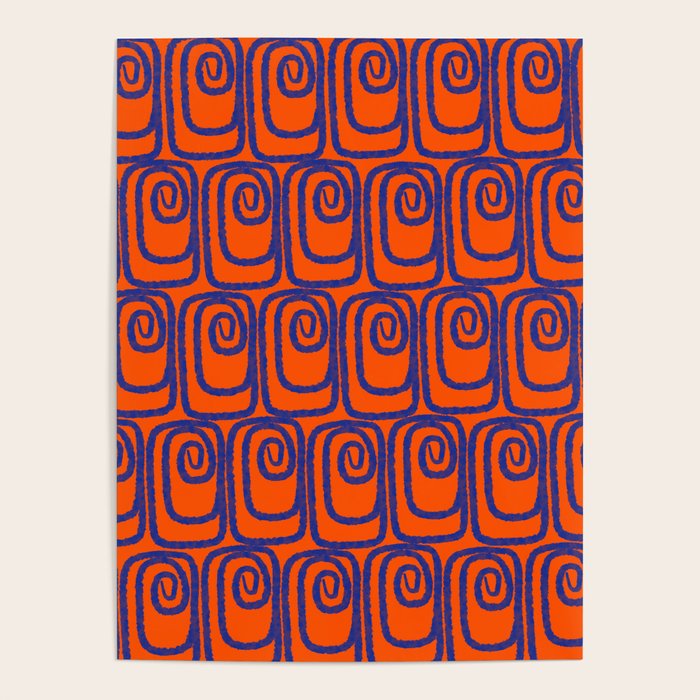 Mid Century Modern Twist Pattern in Orange and Bright Blue Poster Gallery Image 1